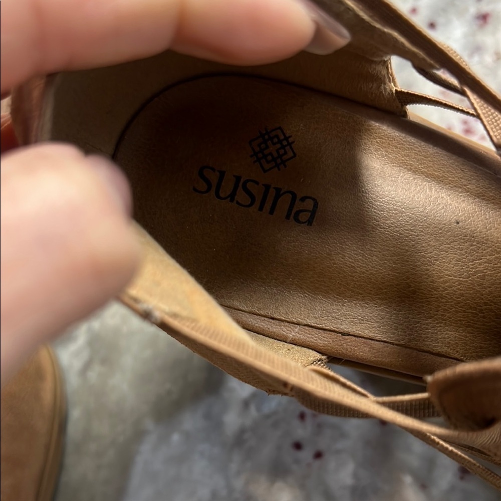Susina Tan Leather Open-Toe Block Heel Sandals 8.5 - Picture 2 of 7